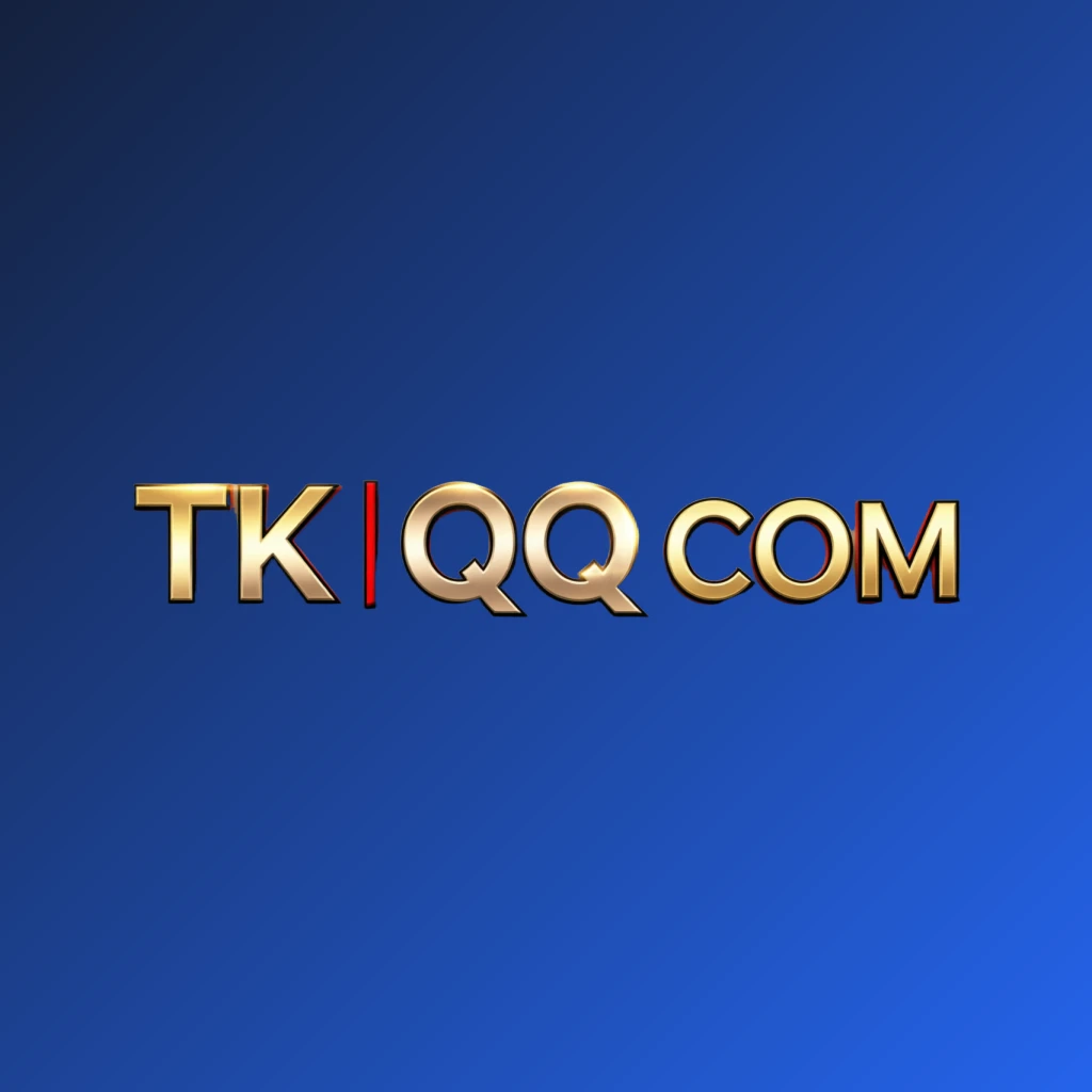 Luxury casino logo for TK QQ COM featuring rich gold gradient text with red and black accents, elegant lighting effects, designed in a horizontal rectangular wordmark style on a transparent background
